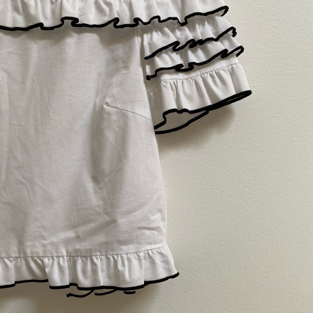 Zara Ruffle Trim Button Back Poplin Shirt XS - Picture 2 of 5